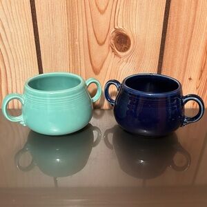 Vintage Fiesta Sugar Candy Bowls Set Of 2 Persimmon Navy/Teal